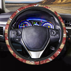 Crane Bird Kimono Pattern Print Car Steering Wheel Cover