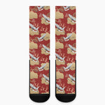 Crane Bird Kimono Pattern Print Crew Socks