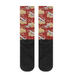 Crane Bird Kimono Pattern Print Crew Socks