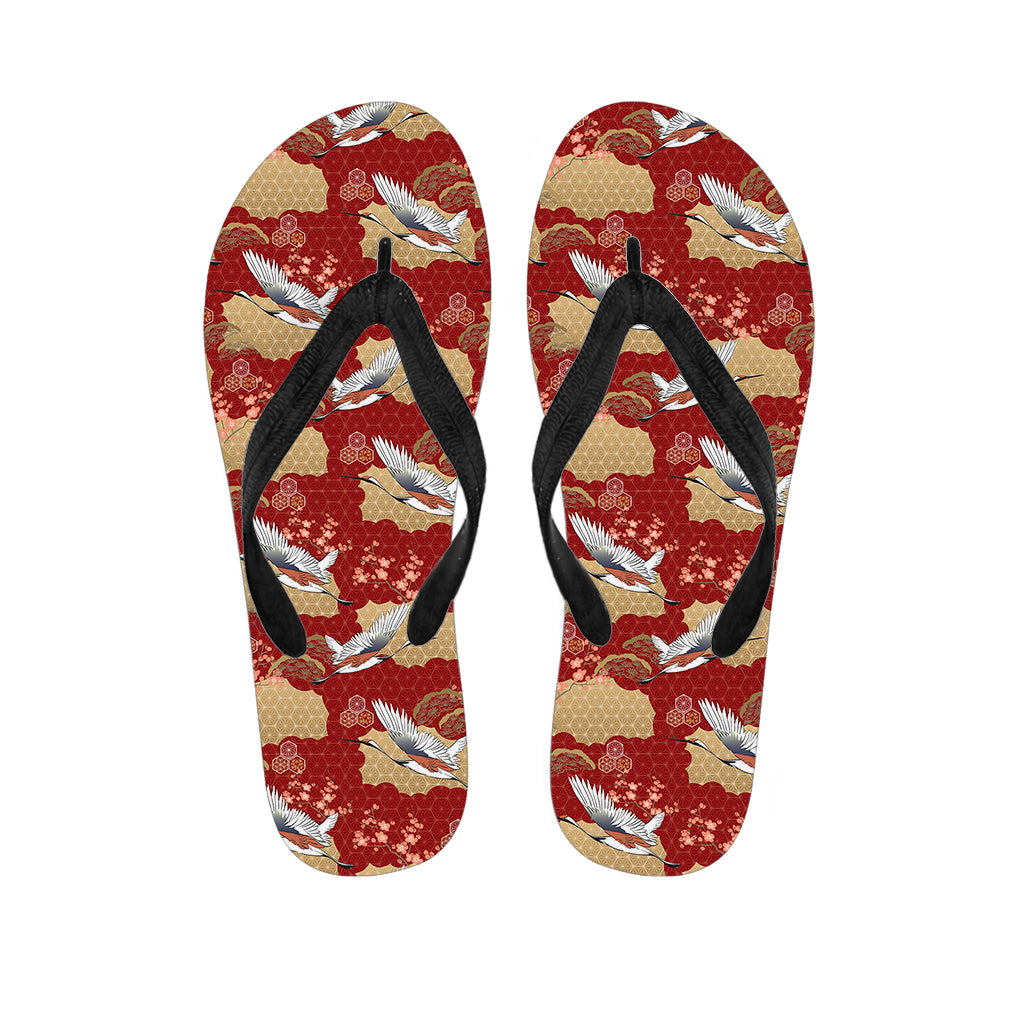 Crane Bird Kimono Pattern Print Flip Flops