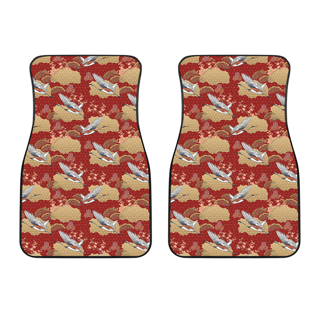 Crane Bird Kimono Pattern Print Front Car Floor Mats