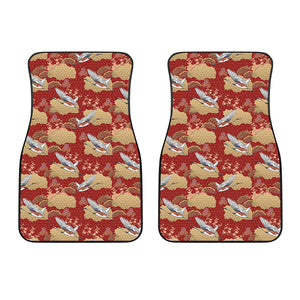 Crane Bird Kimono Pattern Print Front Car Floor Mats