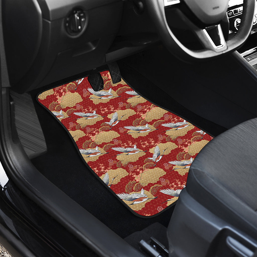 Crane Bird Kimono Pattern Print Front Car Floor Mats