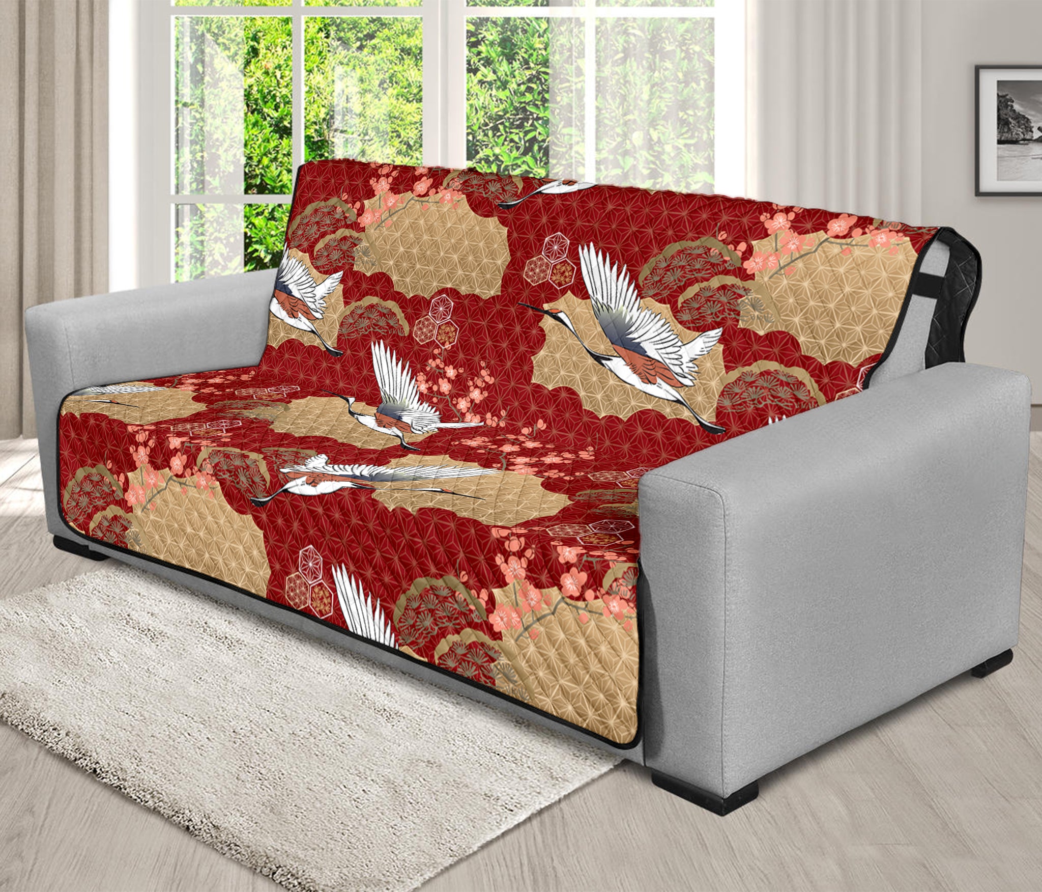 Crane Bird Kimono Pattern Print Futon Protector