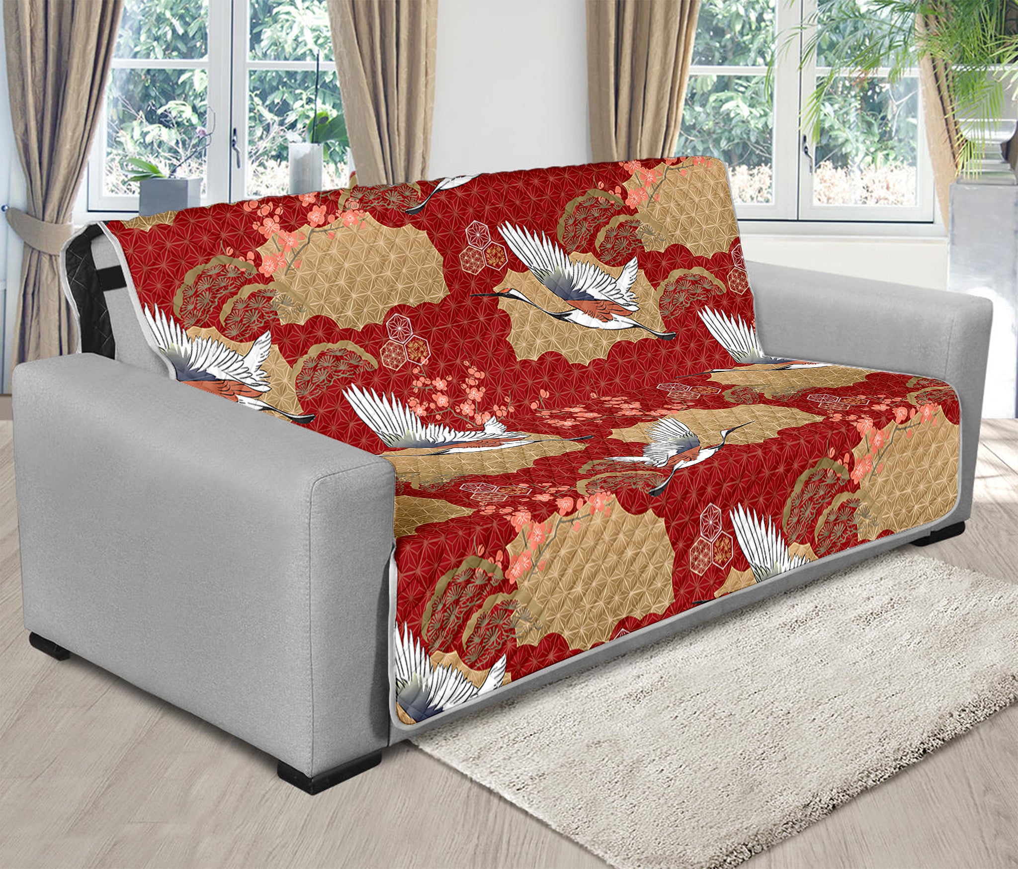 Crane Bird Kimono Pattern Print Futon Protector