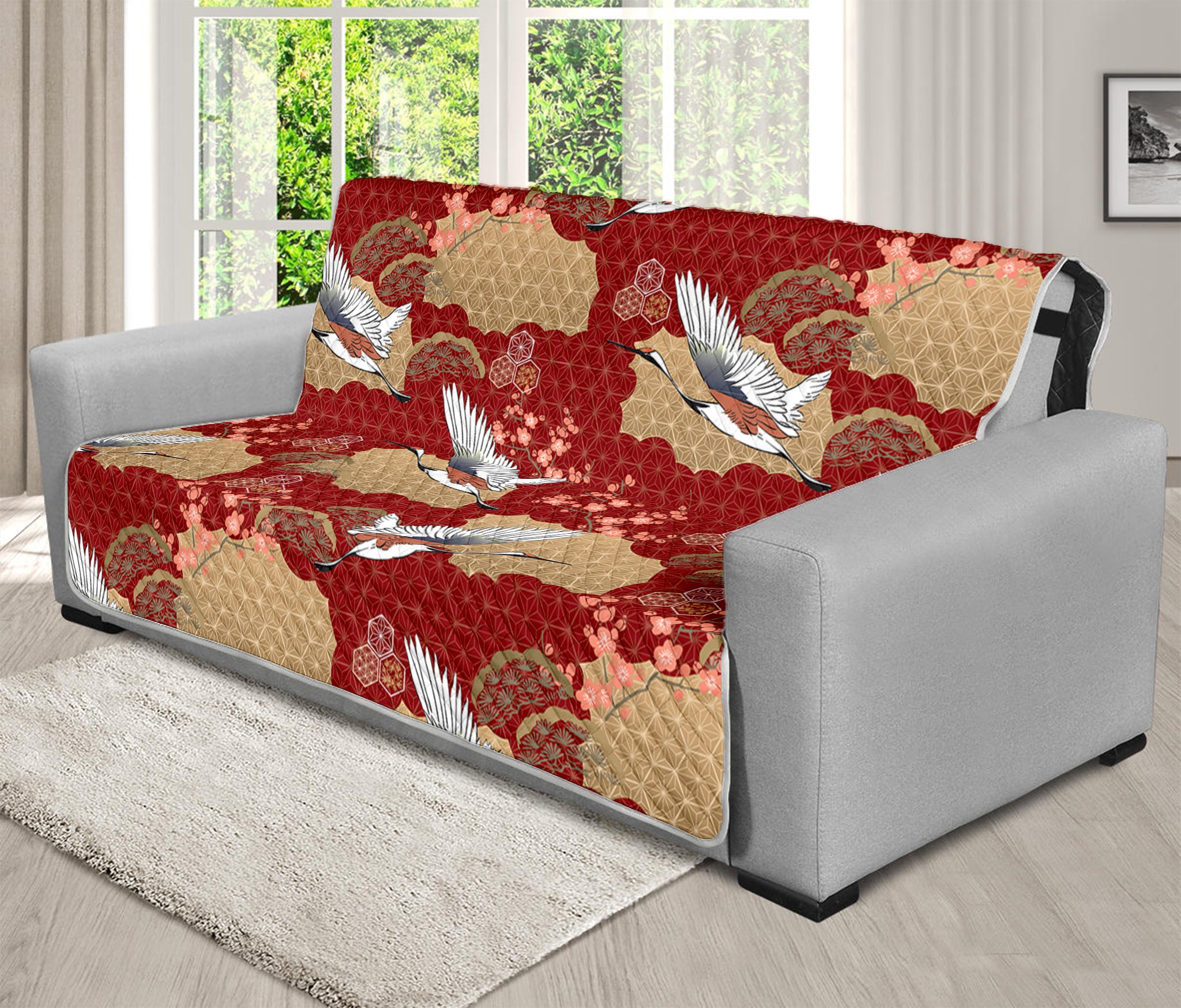 Crane Bird Kimono Pattern Print Futon Protector