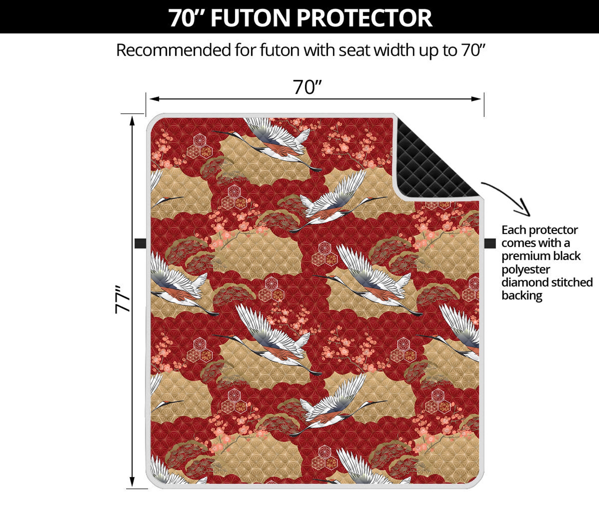 Crane Bird Kimono Pattern Print Futon Protector