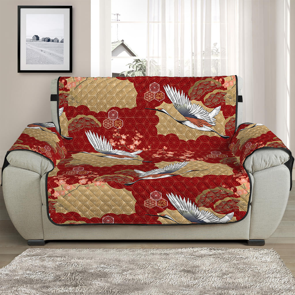 Crane Bird Kimono Pattern Print Half Sofa Protector