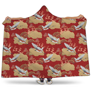 Crane Bird Kimono Pattern Print Hooded Blanket