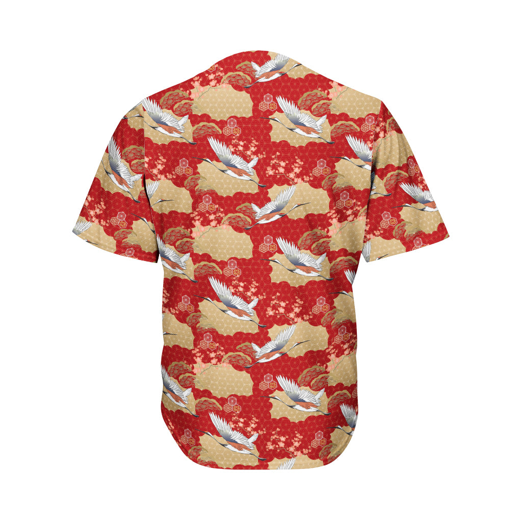 Crane Bird Kimono Pattern Print Men's Baseball Jersey