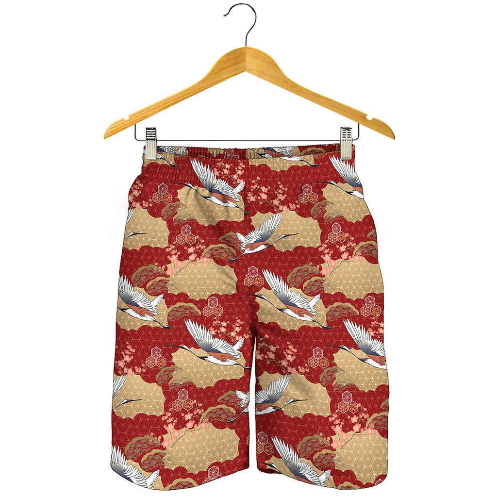 Crane Bird Kimono Pattern Print Men's Shorts