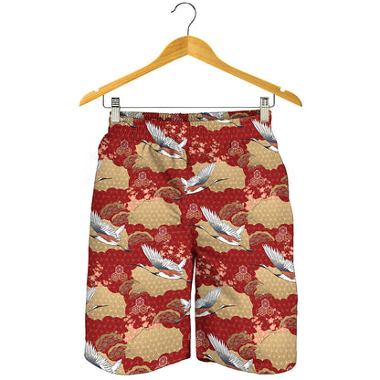 Crane Bird Kimono Pattern Print Men's Shorts