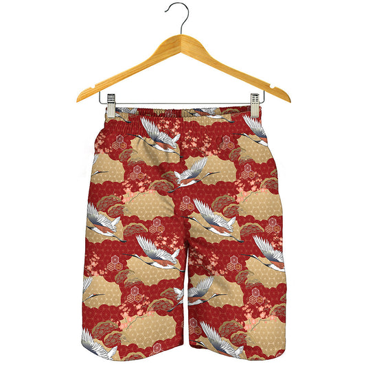 Crane Bird Kimono Pattern Print Men's Shorts