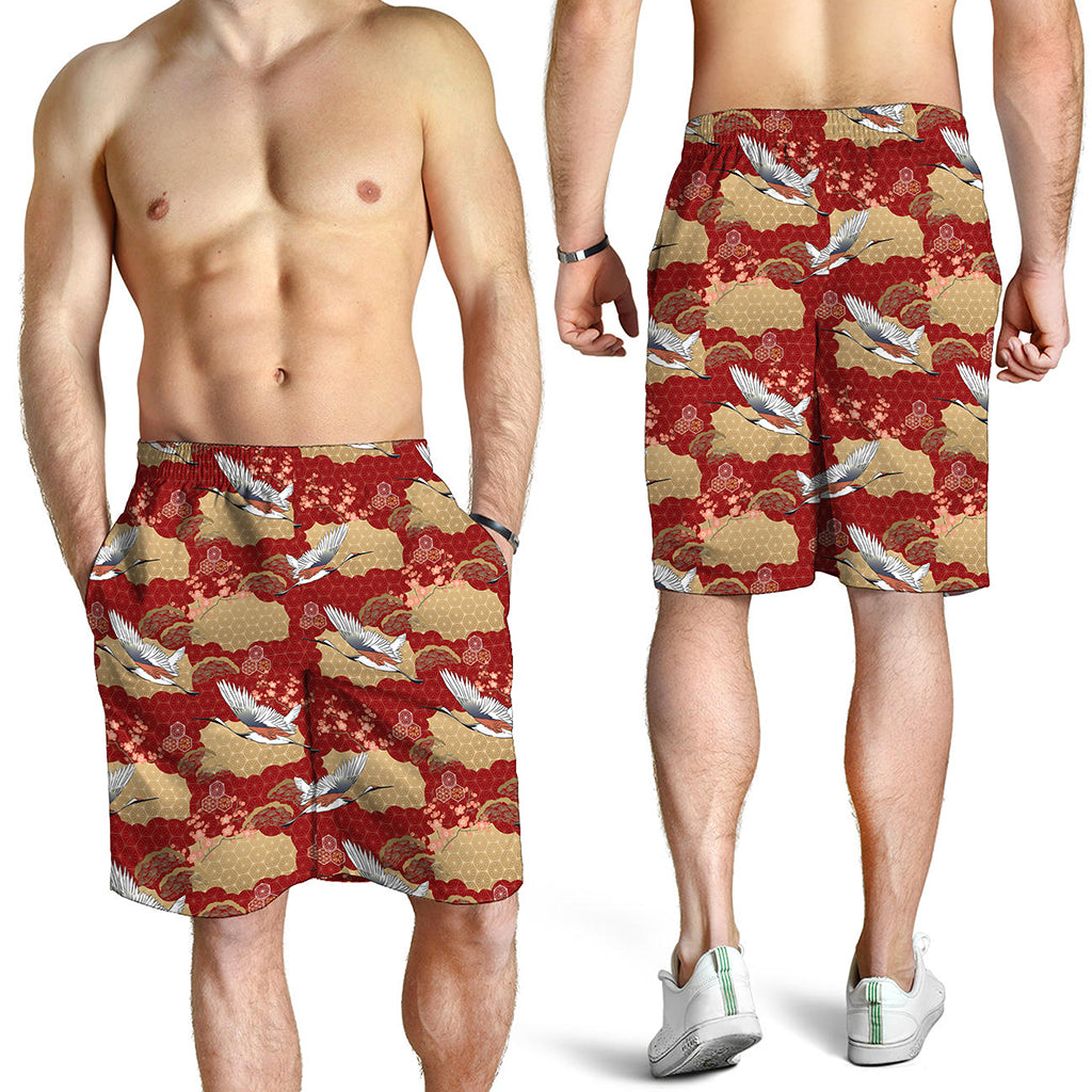 Crane Bird Kimono Pattern Print Men's Shorts