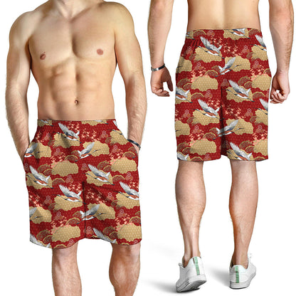 Crane Bird Kimono Pattern Print Men's Shorts