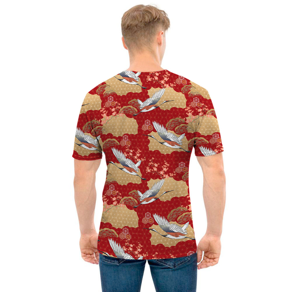 Crane Bird Kimono Pattern Print Men's T-Shirt