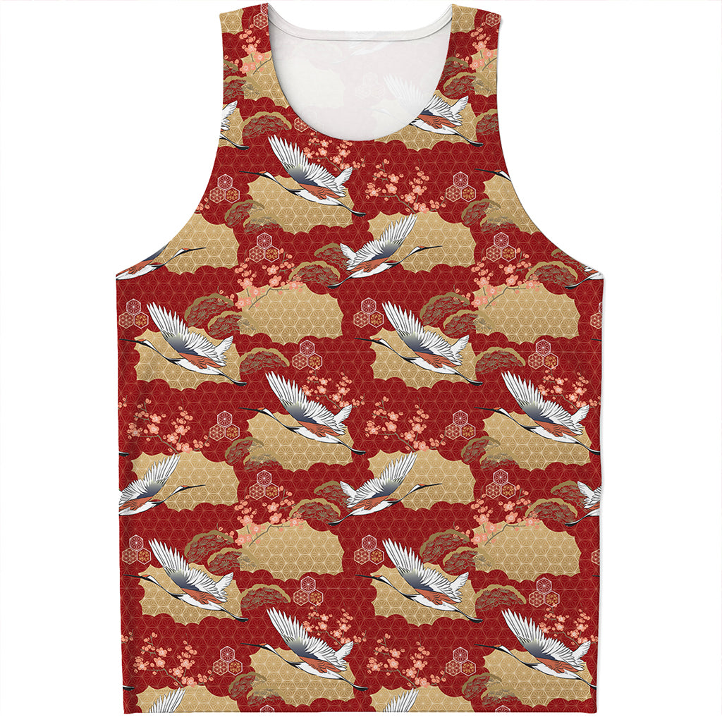 Crane Bird Kimono Pattern Print Men's Tank Top