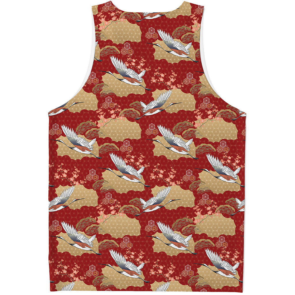 Crane Bird Kimono Pattern Print Men's Tank Top