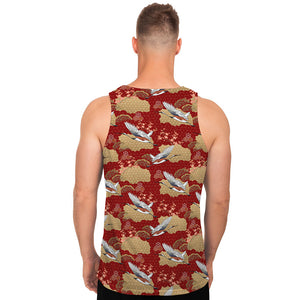 Crane Bird Kimono Pattern Print Men's Tank Top