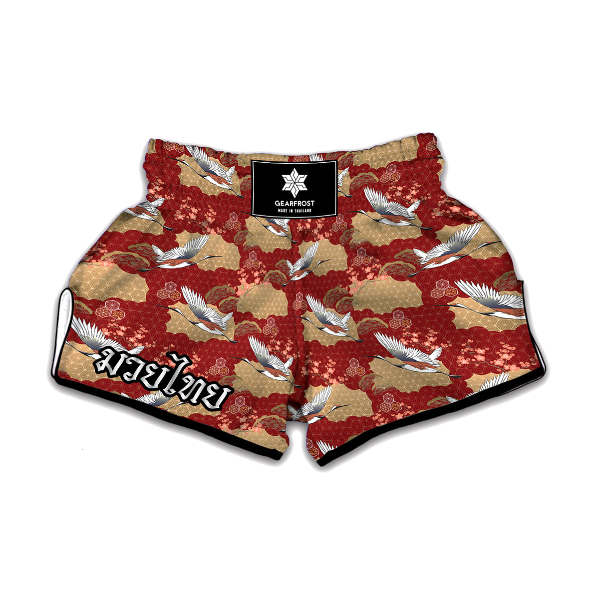 Crane Bird Kimono Pattern Print Muay Thai Boxing Shorts