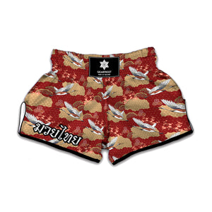 Crane Bird Kimono Pattern Print Muay Thai Boxing Shorts