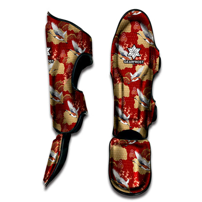 Crane Bird Kimono Pattern Print Muay Thai Shin Guard