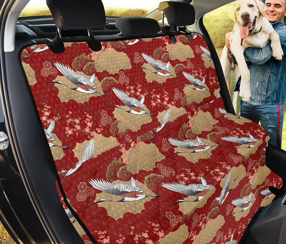 Crane Bird Kimono Pattern Print Pet Car Back Seat Cover