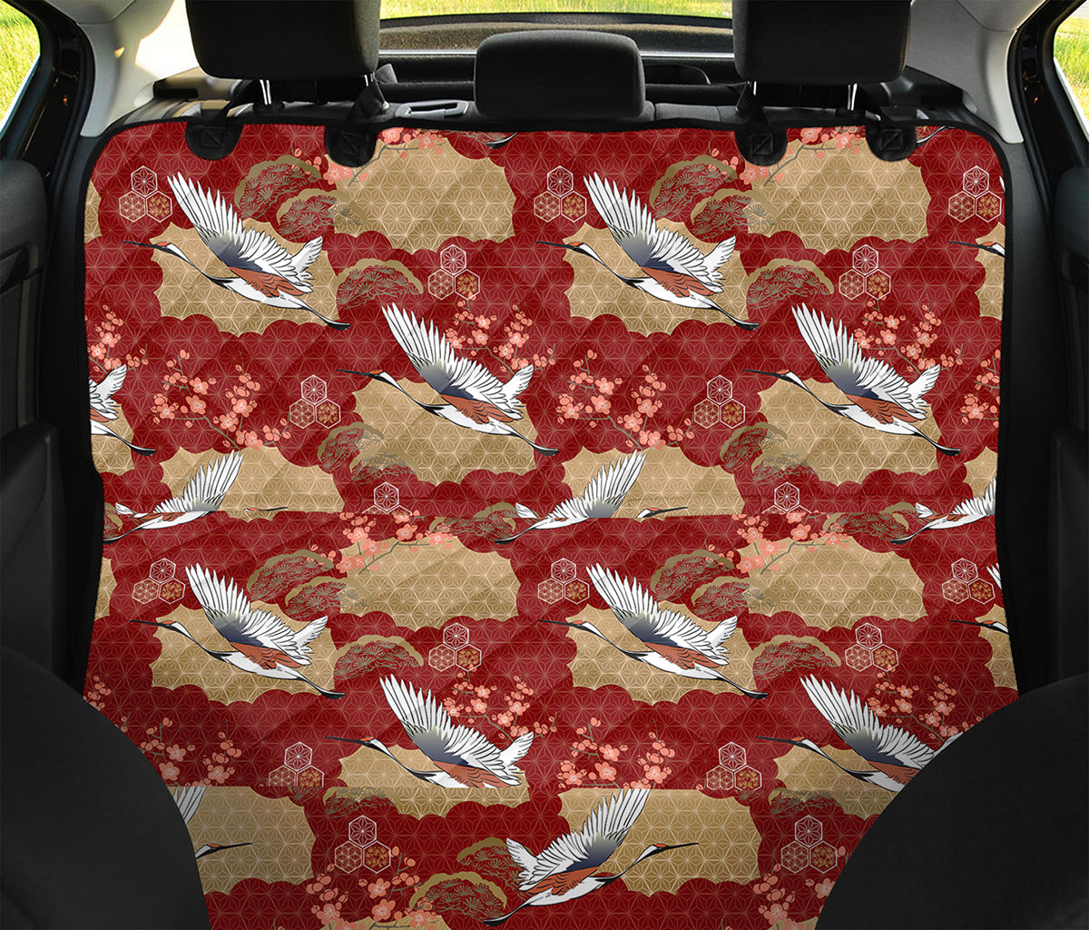 Crane Bird Kimono Pattern Print Pet Car Back Seat Cover