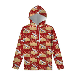 Crane Bird Kimono Pattern Print Pullover Hoodie