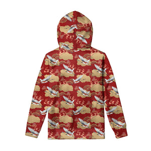 Crane Bird Kimono Pattern Print Pullover Hoodie