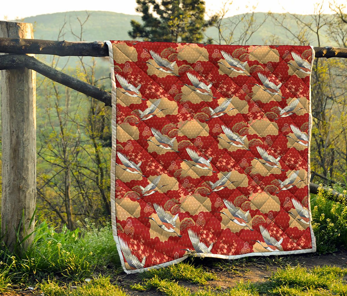 Crane Bird Kimono Pattern Print Quilt