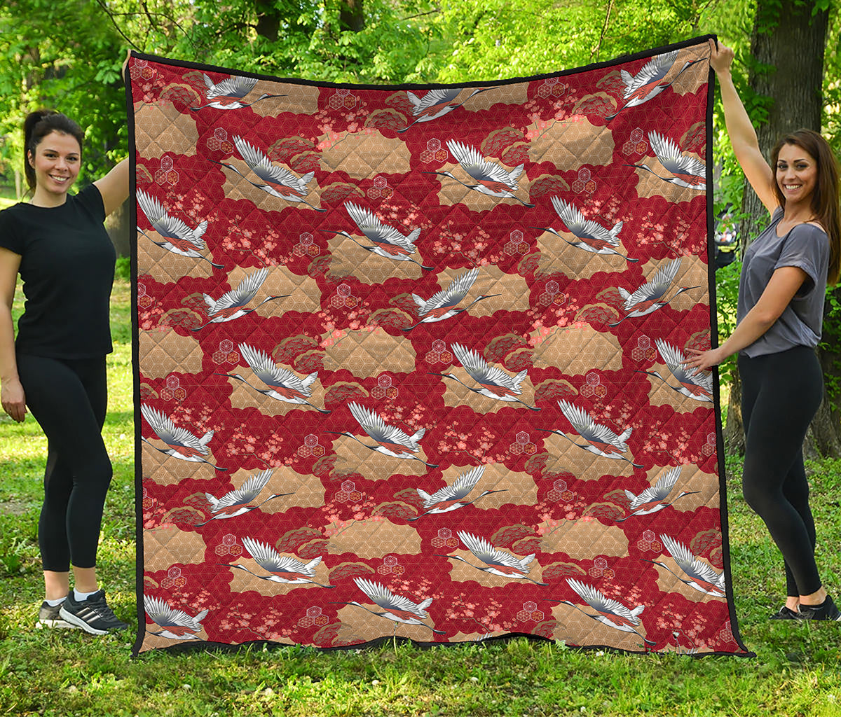 Crane Bird Kimono Pattern Print Quilt