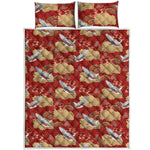 Crane Bird Kimono Pattern Print Quilt Bed Set