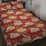 Crane Bird Kimono Pattern Print Quilt Bed Set