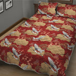 Crane Bird Kimono Pattern Print Quilt Bed Set