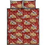 Crane Bird Kimono Pattern Print Quilt Bed Set