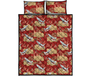 Crane Bird Kimono Pattern Print Quilt Bed Set