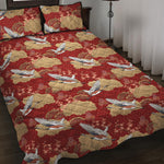 Crane Bird Kimono Pattern Print Quilt Bed Set