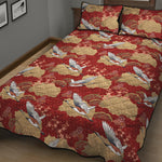 Crane Bird Kimono Pattern Print Quilt Bed Set