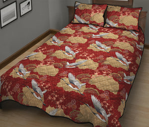 Crane Bird Kimono Pattern Print Quilt Bed Set