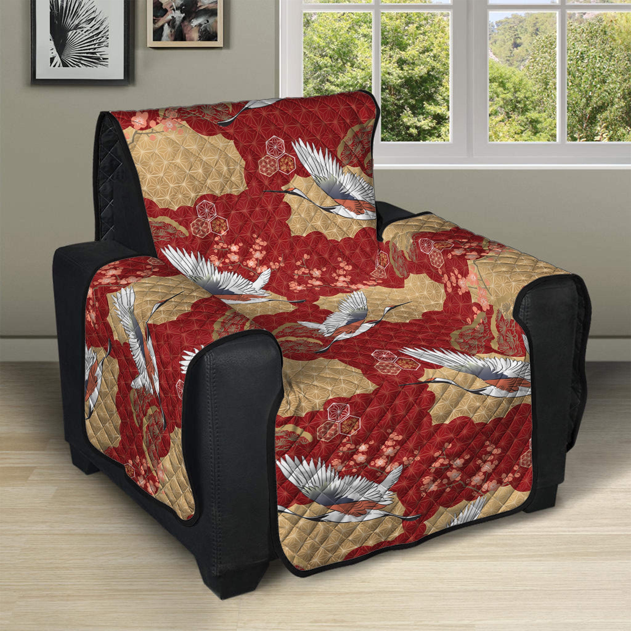 Crane Bird Kimono Pattern Print Recliner Protector