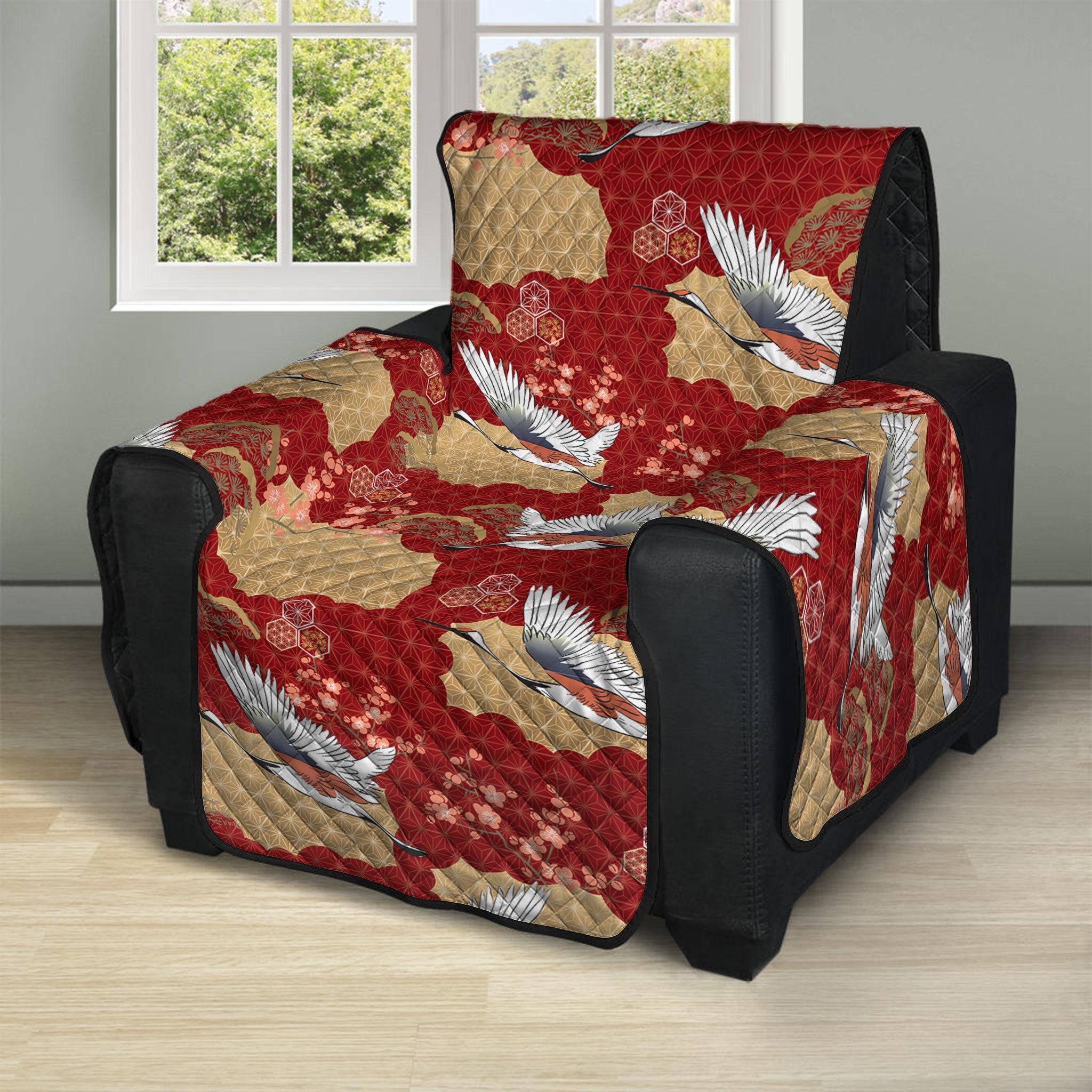 Crane Bird Kimono Pattern Print Recliner Protector