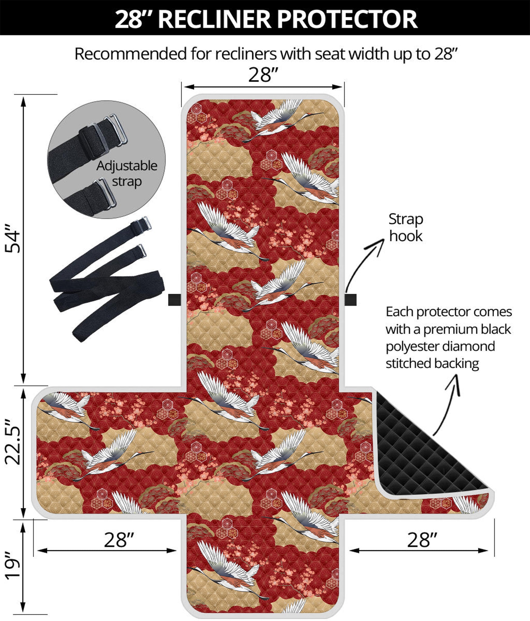 Crane Bird Kimono Pattern Print Recliner Protector