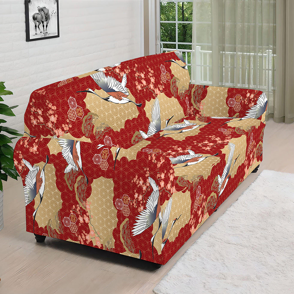 Crane Bird Kimono Pattern Print Sofa Cover