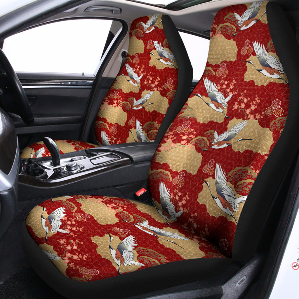 Crane Bird Kimono Pattern Print Universal Fit Car Seat Covers