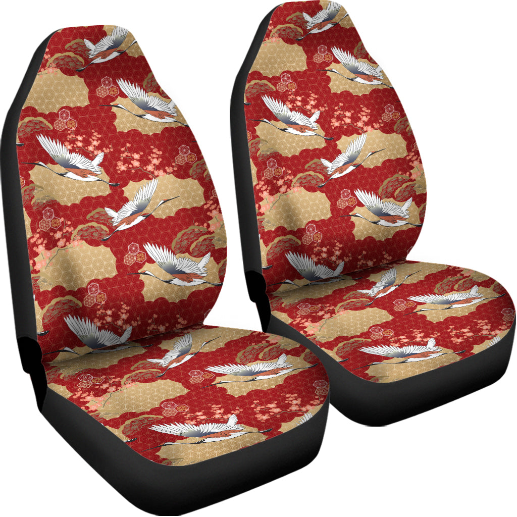 Crane Bird Kimono Pattern Print Universal Fit Car Seat Covers