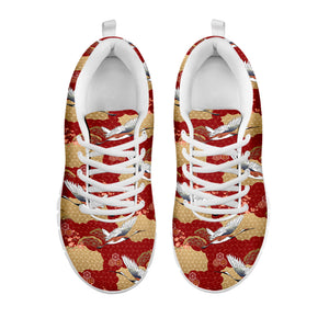 Crane Bird Kimono Pattern Print White Sneakers