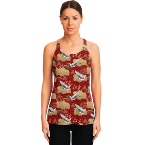 Crane Bird Kimono Pattern Print Women's Racerback Tank Top