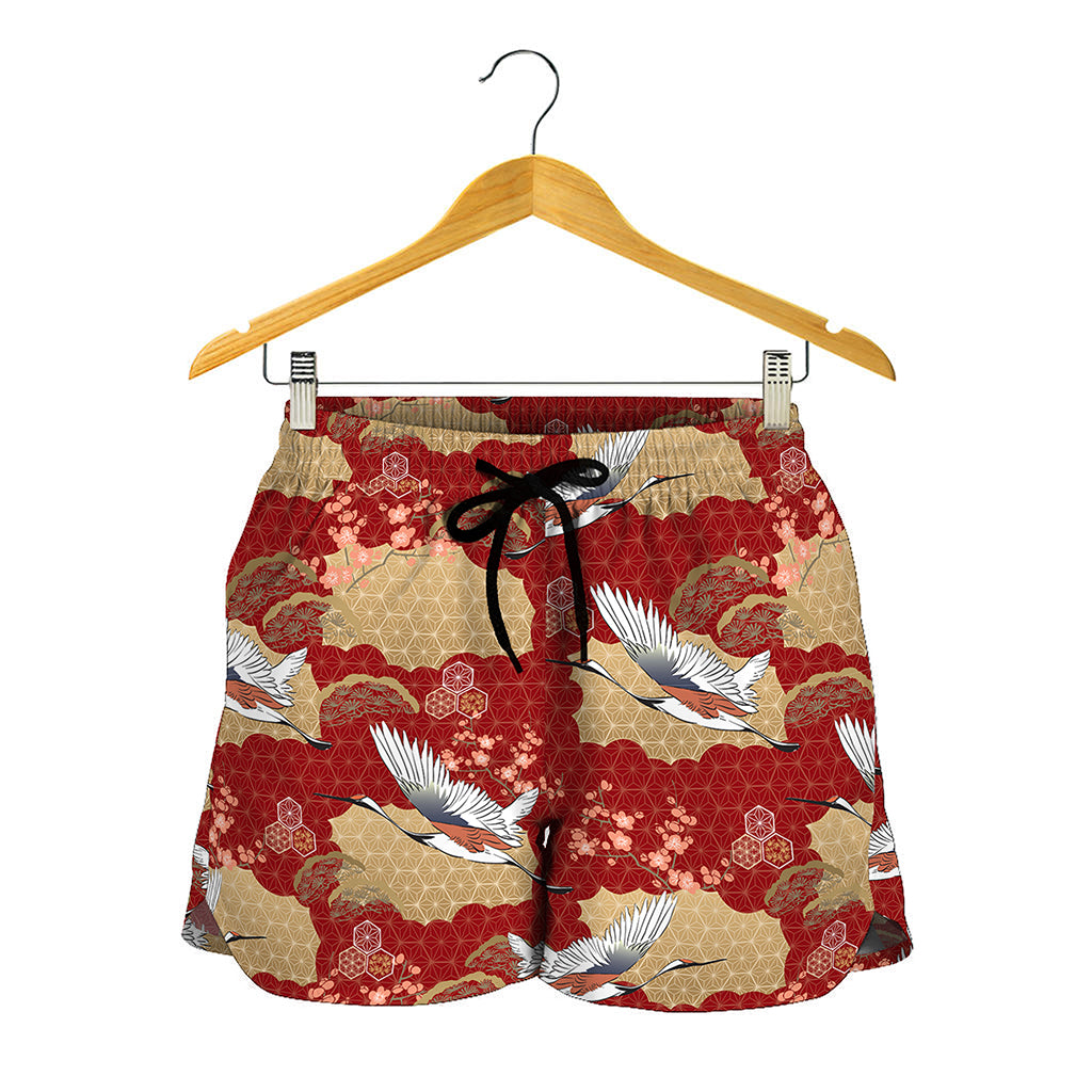 Crane Bird Kimono Pattern Print Women's Shorts