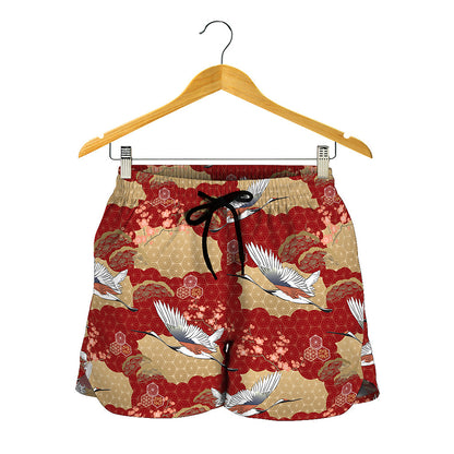 Crane Bird Kimono Pattern Print Women's Shorts